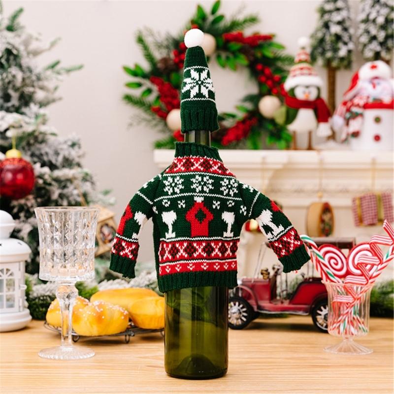 Christmas Decorations Wine Bottle Cover Knitted Wine Bottle Bag Christmas Party Ornaments