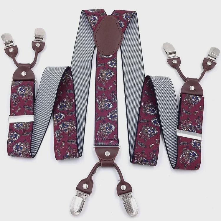 Men's Six-Clip Jacquard Wide Suspenders with Printed Webbing