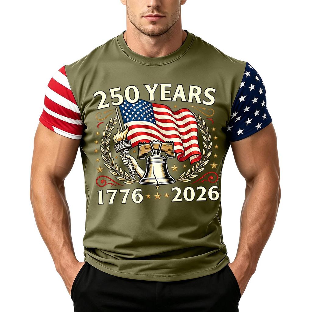 Herren Lockere Passform Kurzarm Freizeit T-Shirt Unabhängigkeitstag Flaggenaufdruck Sommer Tägliches Tragen Leichtes Bequemes Oberteil