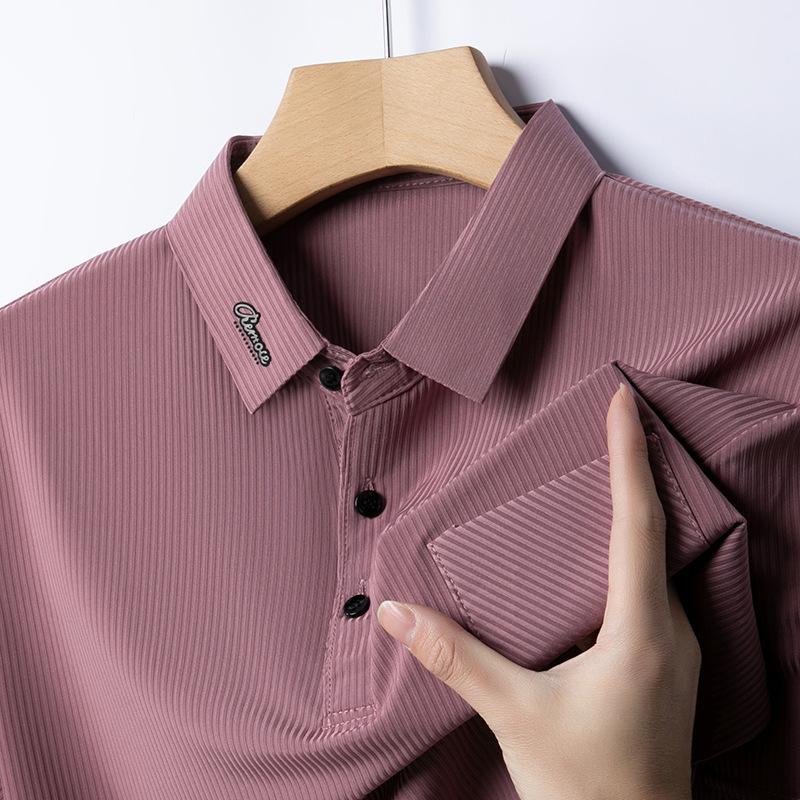 Short Sleeve Lapel Polo Shirt Men'S Medium Ice Silk Top Men'S Striped Thin T-Shirt