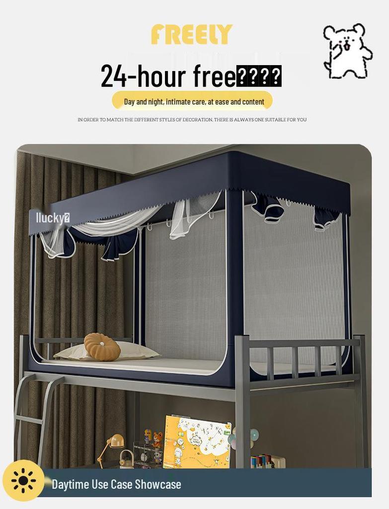 University Dorm Blackout Privacy Curtain - 3-Door Mosquito Net for Bunk Beds