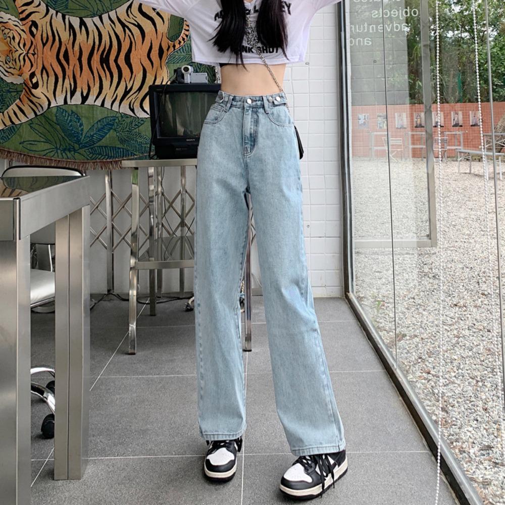 

Модные джинсы прямого кроя с широкими штанинами и высокой посадкой для женщин, свободные, новые, весна-лето, узкие, маленькие джинсы-швабры 2XL светло-синий
