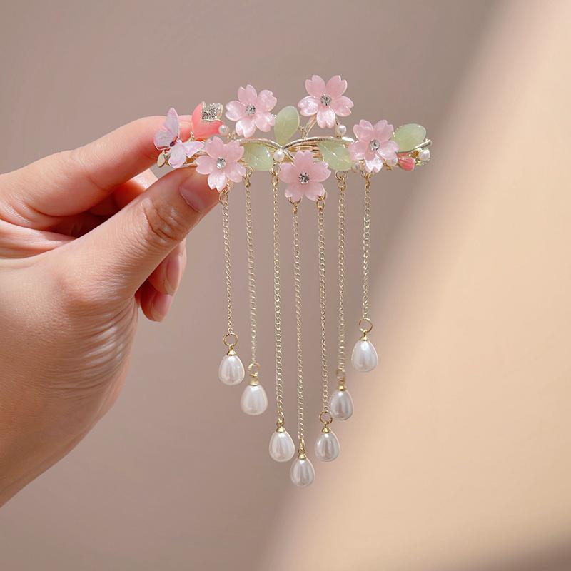 

Заколка для волос в старинном стиле с кисточками и жемчугом для ханьфу и чонсама