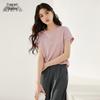 Xiangying Women's 2025 Summer Pink Loose Fit Round Neck T-Shirt