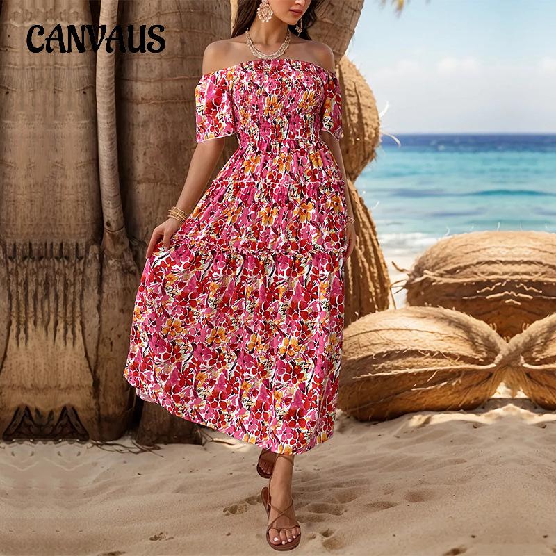 Letní šaty pro ženy Temperament Elegantní prázdninový styl s potiskem na jedno rameno