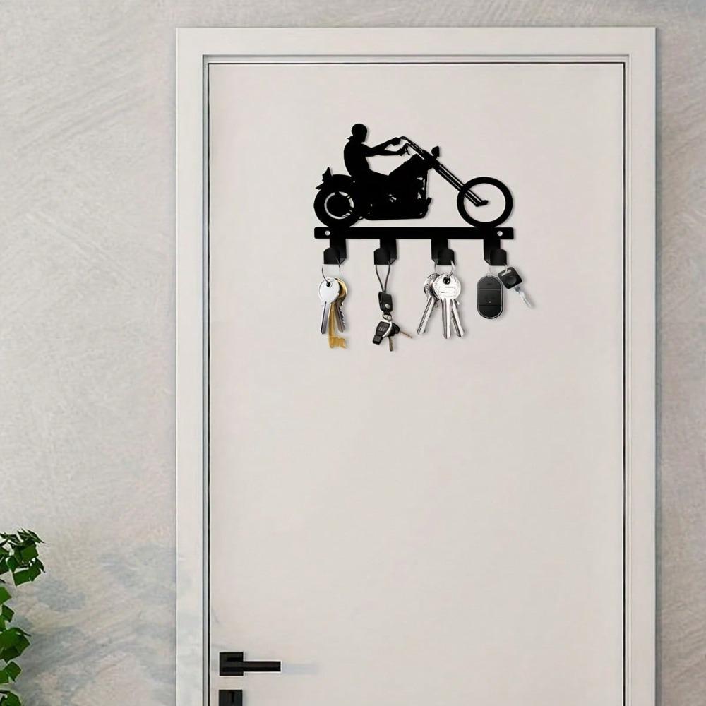 Metal Motorcycle Rider Key Holder with Hook Wall Mounted Helmet Rack for Men's Room Office Porch Space Saving 5.90 Inch