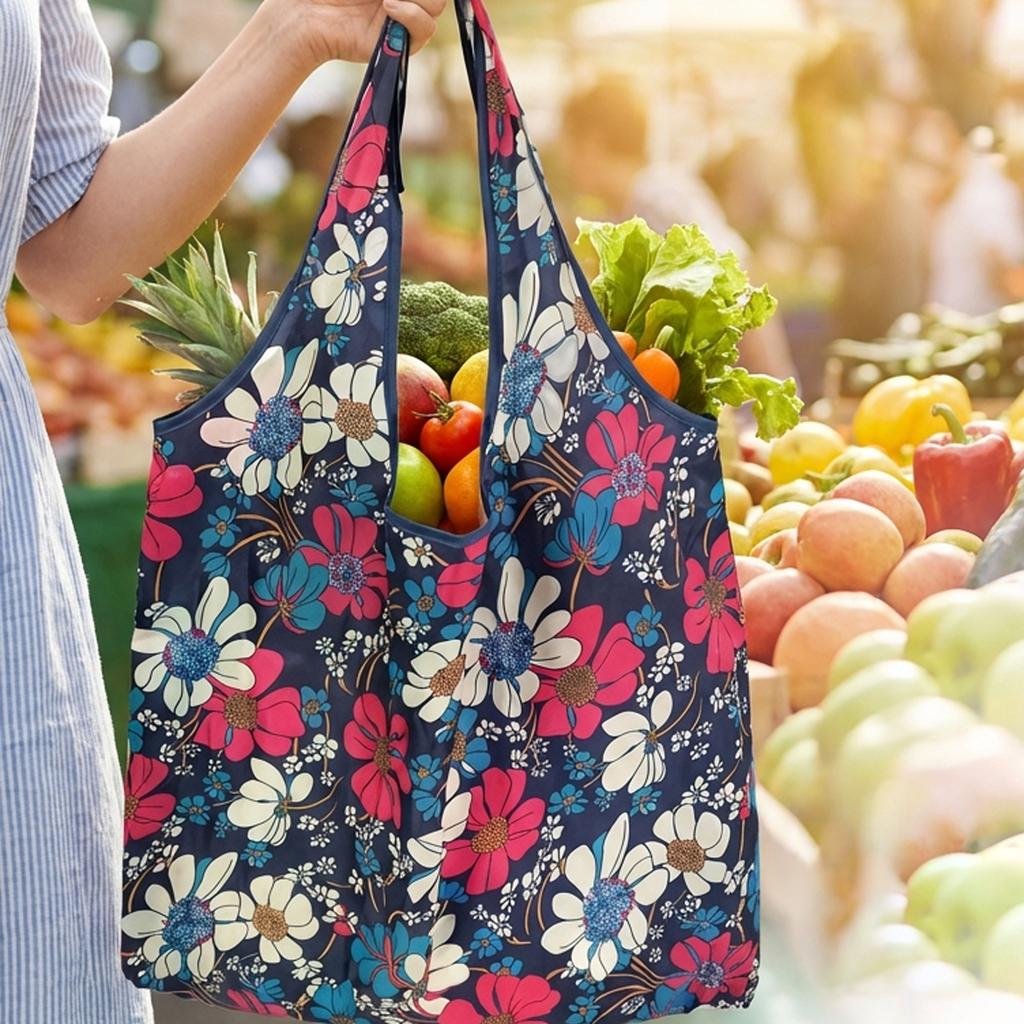 Foldable Shopping Bag Large Capacity Supermarket Tote Portable Carry Storage Pouch for Grocery Shopping Outdoor Travel