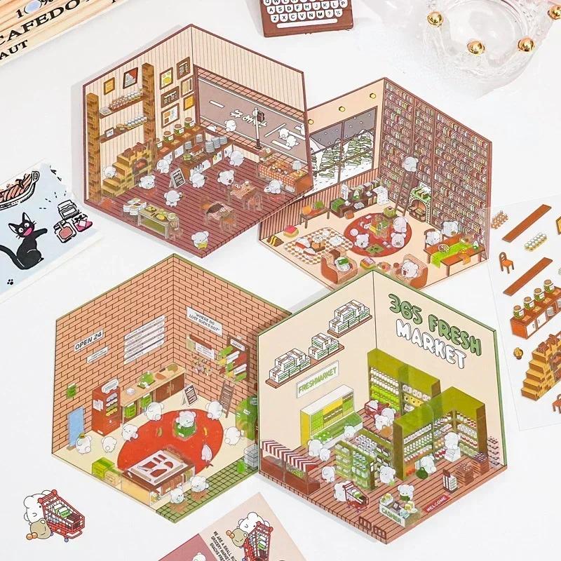 DIY Sticker Cartoon Children Playing House Cabin Scene Stacking Pasting Hand Account Gift for Kid Baby Student Game Toy