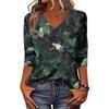 Womens Spring Tops V Neck Floral Print Summer Shirts for Women Casual 3/4 Sleeve Womens Summer Shirts Lightweight Blouse