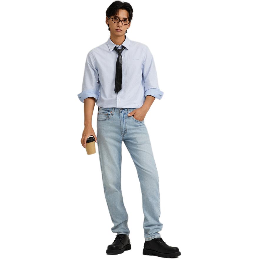 Levis Comfortable Casual Loose Solid Color Embroidered Long Sleeve Shirt Men Shirts Blue 0017V-0001