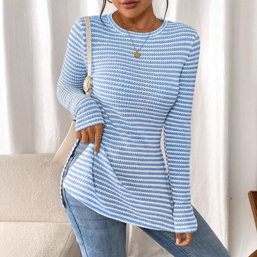 New Round-neck Slit Long-sleeved Versatile Casual Women's Base Layer T-shirt