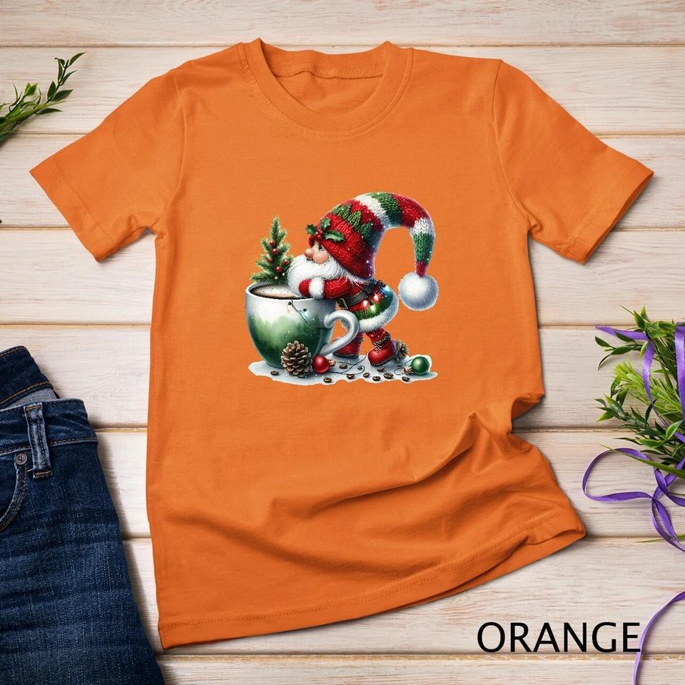 Cozy Christmas Gnome Sipping Coffee Funny Christmas Shirt Unisex T-shirt 8 4XL