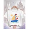 Kids White Crew Neck Short Sleeve T-Shirt with Sailboat Print