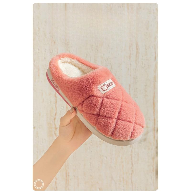 Indoor Home Thick-soled Plush Cotton Slippers for Warmth and Fleece Shoes for Women