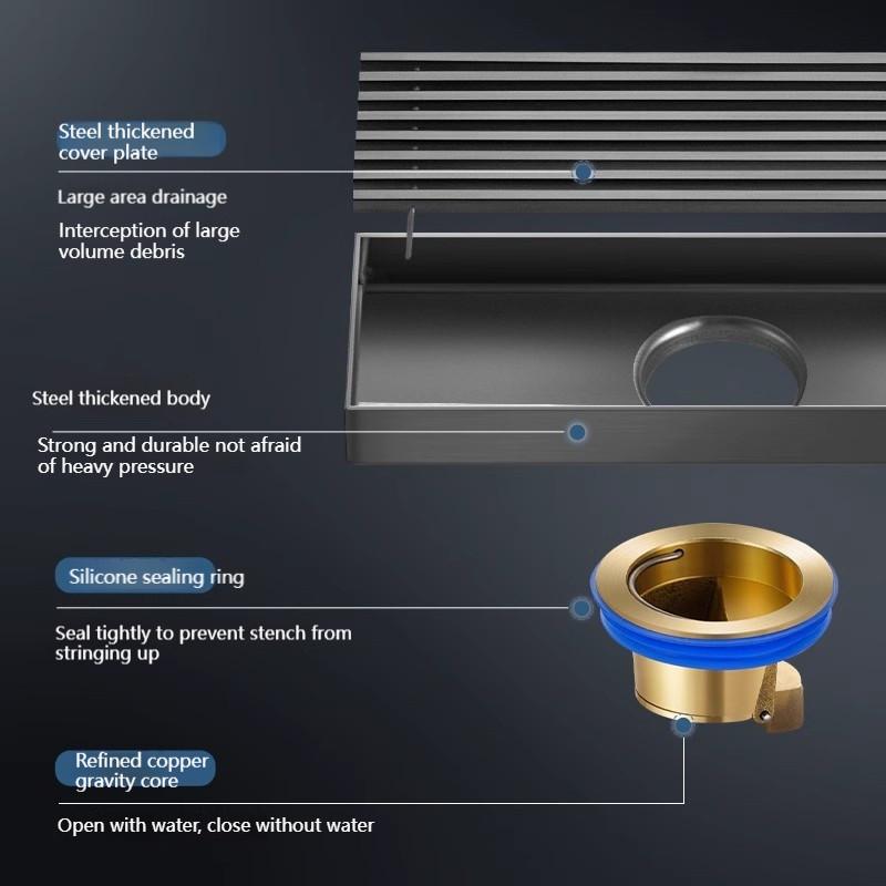 High Quality Bathroom Floor Drain 304 Stainless Steel Rectangular Drain Odor Prevention Shower Drainage Pipe