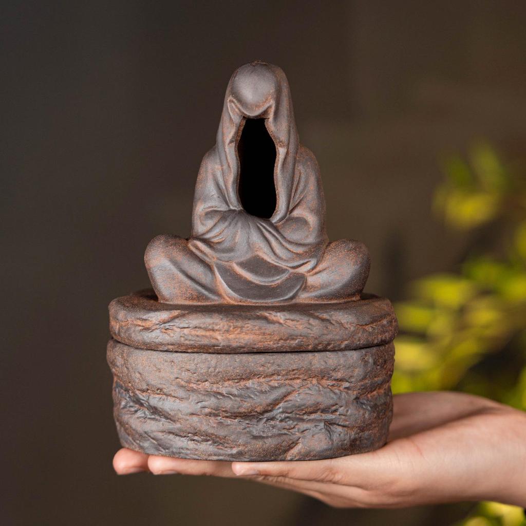 Ceramic Zen Incense Burner: Indoor Aromatherapy & Tea Table Decor for Agarwood and Sandalwood Coils, Chinese Coarse Pottery Design.