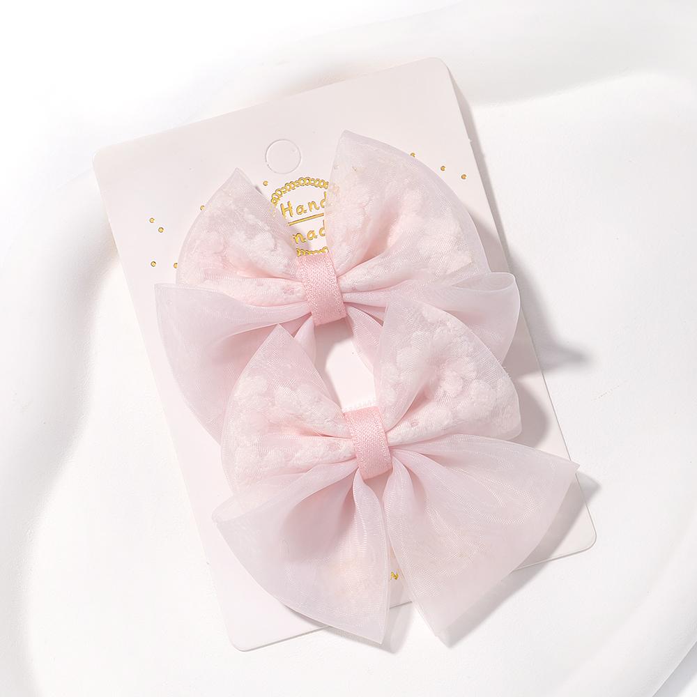 2pcs/set Lovely Bow Hairpins Solid Color Gauze Bows Clip for Kids Sweet Soft Hair Clips Pink Princess Girls Hair Accessories