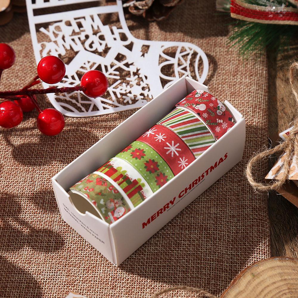 Creative Christmas Washi Tape Set - 6 Rolls of Cartoon DIY Lace for Journals and Decorations