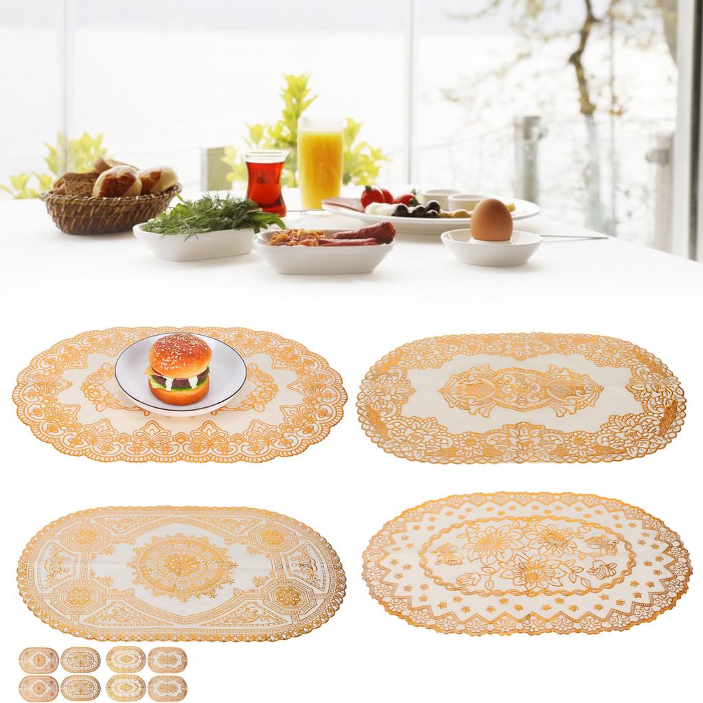 2Pcs PVC Table Mat Gold Placemats Cup Coaster Pad Kitchen Restaurant Wedding Decoration