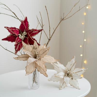 Christmas Poinsettia Flower Glitter Flower Ornament Create A Festive Atmosphere