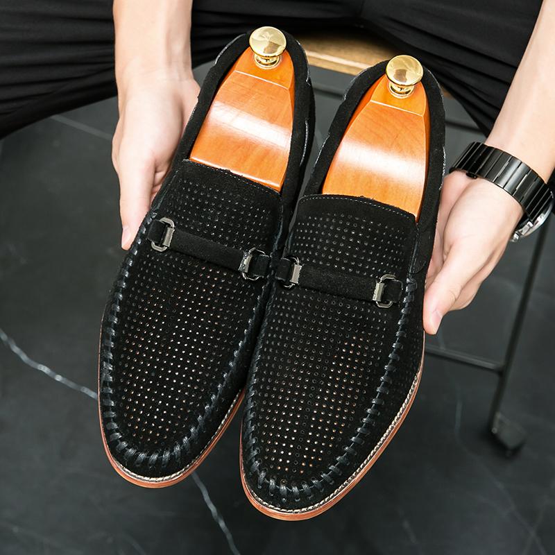 Luxury Designer Men Hollow Out Breathable Suede Genuine Leather Shoes Male Moccasins Wedding Prom Homecoming Party Footwear