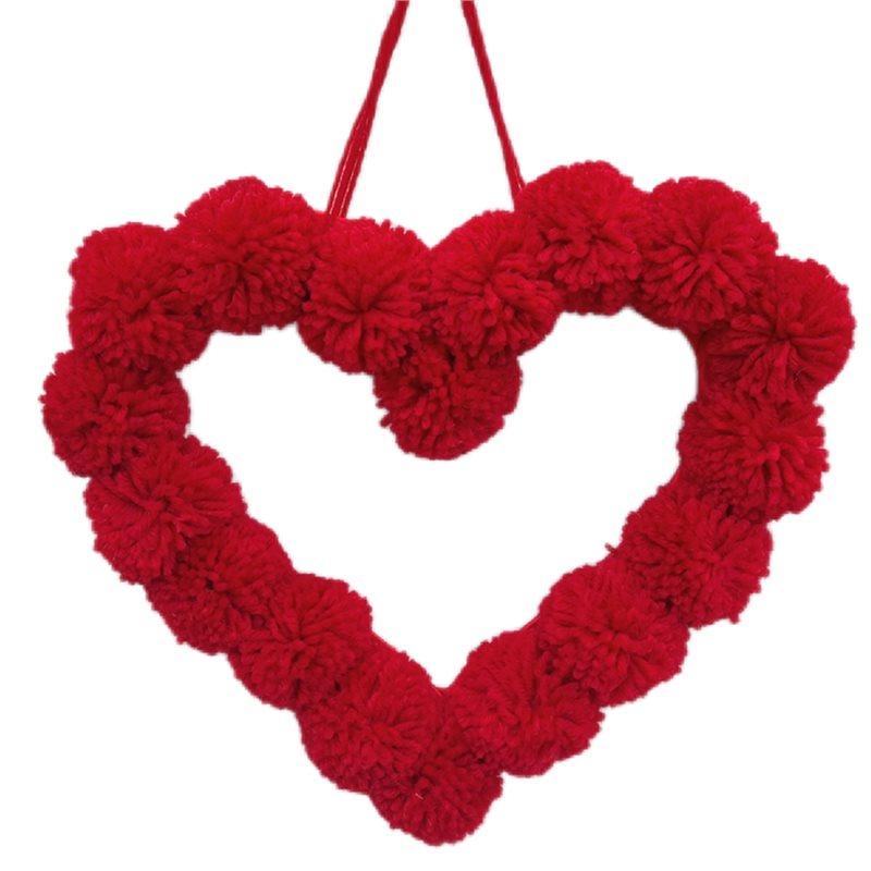 

A84E-Valentine S Day Plush Heart Decoration, Pom-Pom Wreath For Proposals And Children S Room Decorations