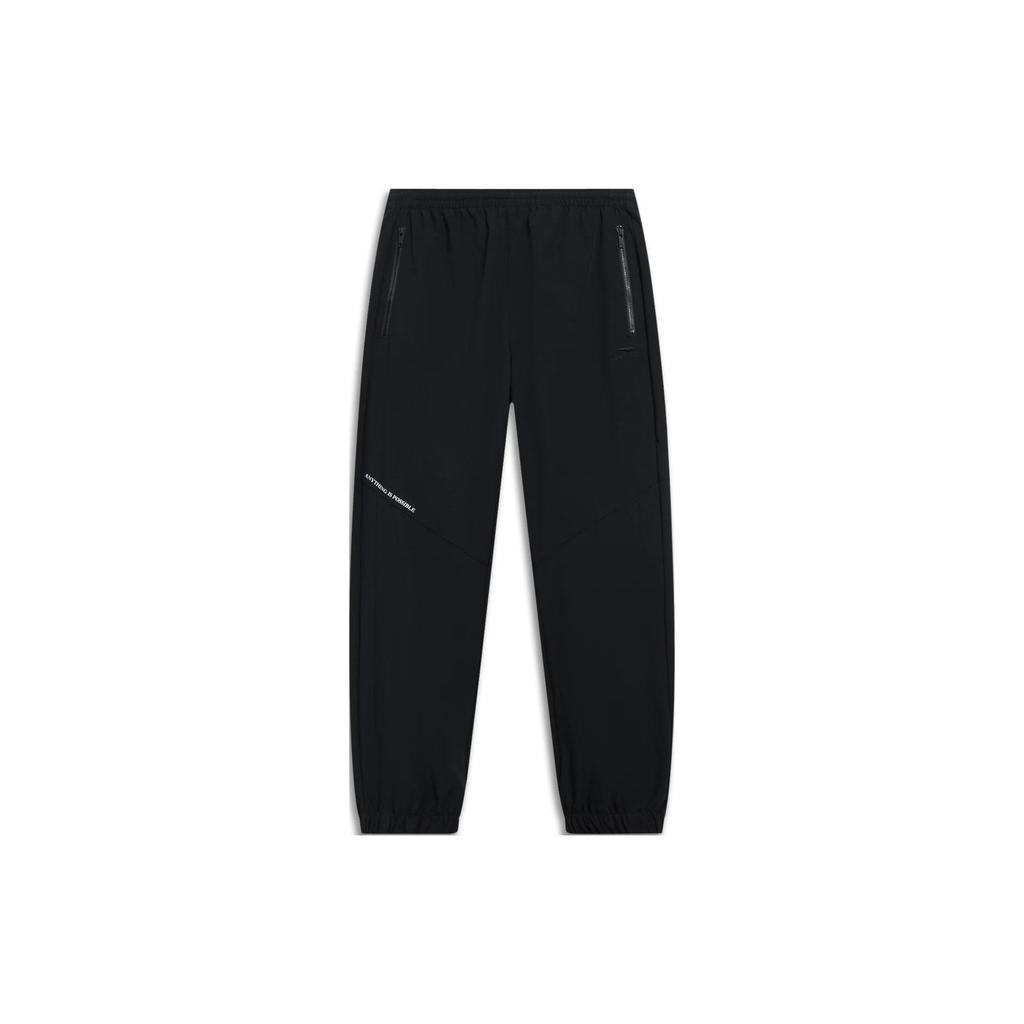 Li-Ning Solid Color Drawstring Casual Knit Sports Pants Men Bottoms Black AYKT133-1