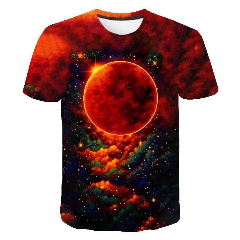 Children's Space Planet 3D Digital Printed Boys' Fashionable and Comfortable Round Neck Short Sleeved T-shirt