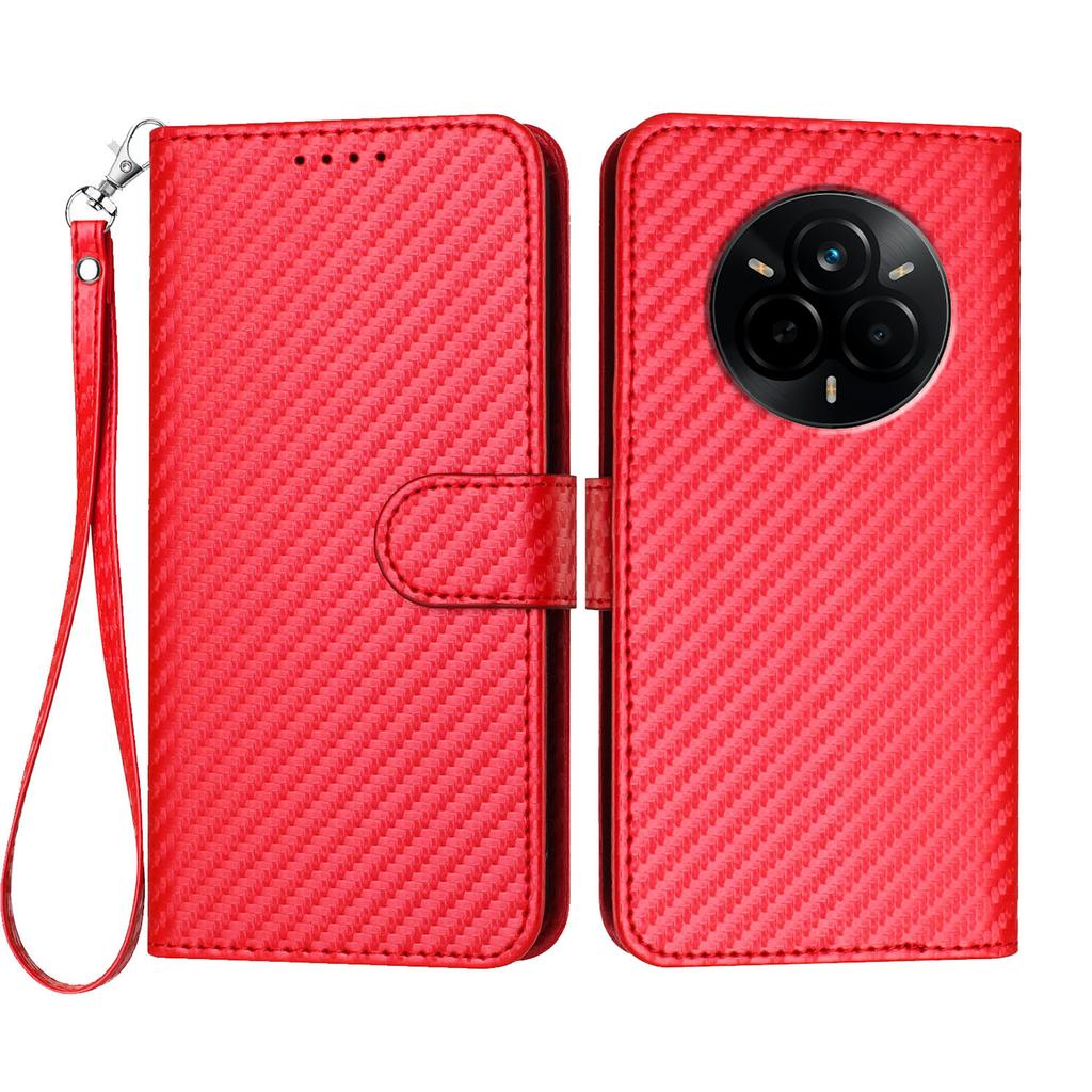 For Realme 14 Pro 5G Wallet Case with Strap Carbon Fiber Texture Leather Mobile Cover