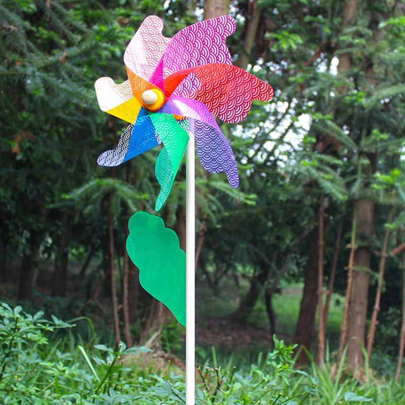 Beautiful 32Cm Wood Garden Yard Party Windmill Wind Spinner Ornament Decoration