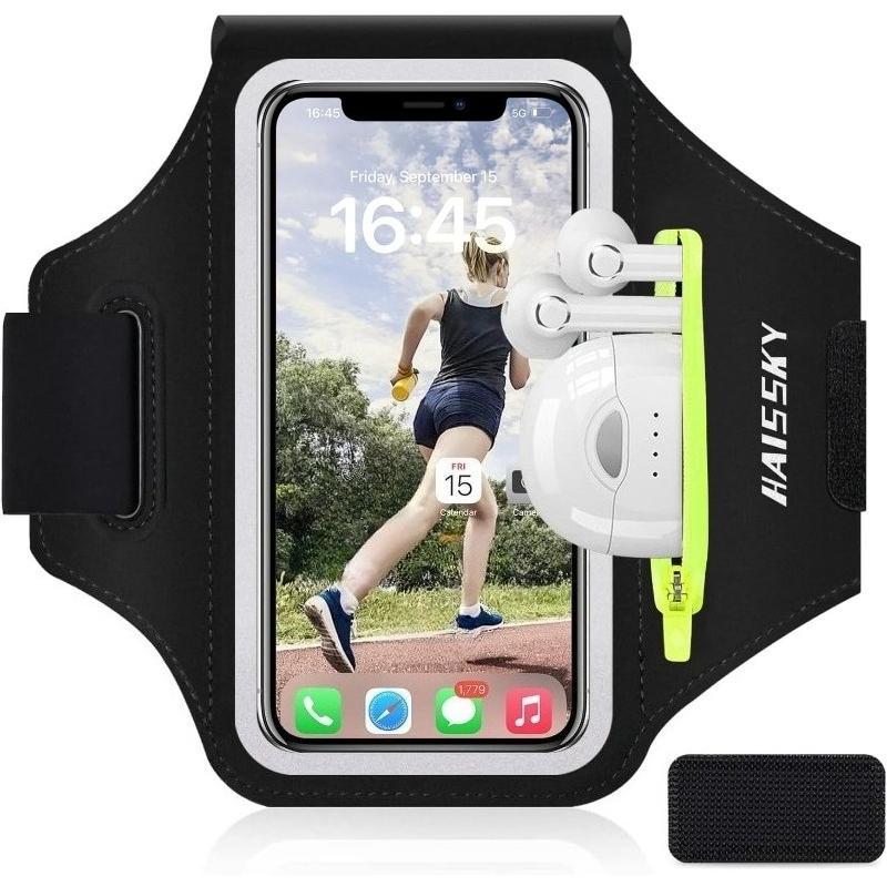 HAISSKY Running Sports Armband With Headphones Zipper Bag For iPhone 17 16 5 14 13 12 Pro Max 16 Plus 16E Wrist Arm Band Holder 6