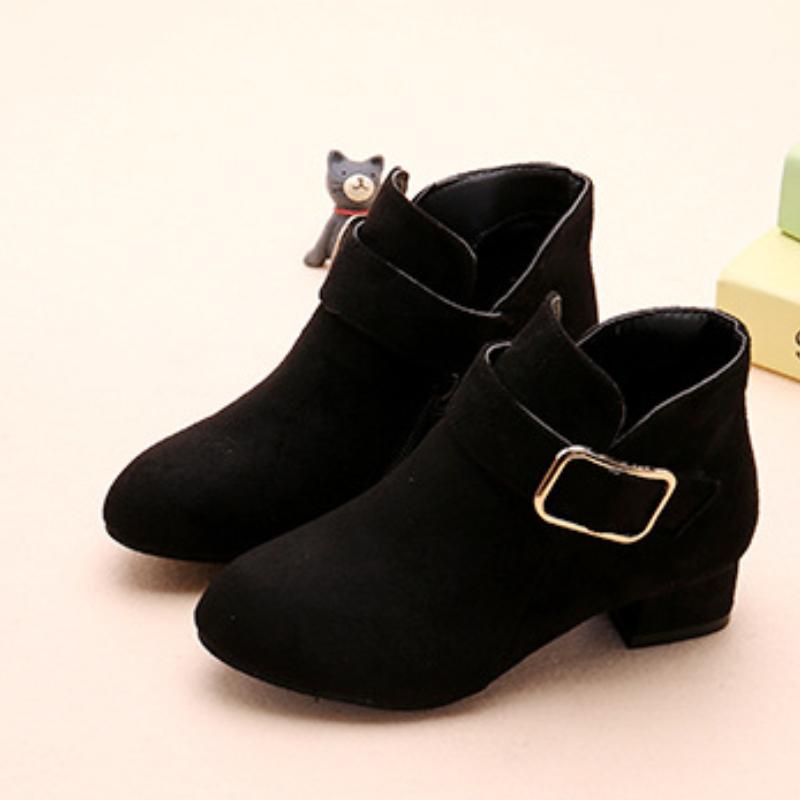 

Женские короткие ботинки, осенне-зимняя мода, корейская версия, высокий каблук, ботинки принцессы, средний размер, детские и девичьи хлопковые туфли 27 чёрный