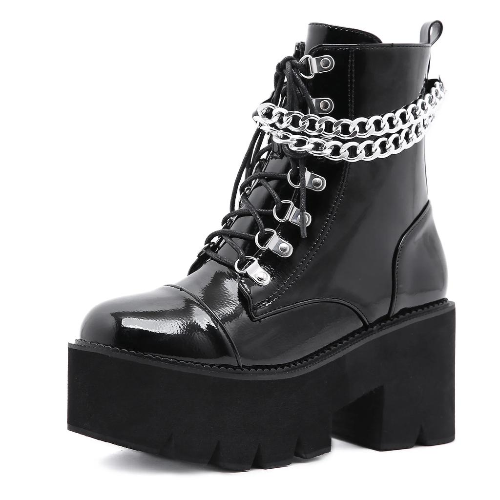 Fashion Wholesale Autumn Ankle Boots For Women Motorcycle Boots Chunky Heels Casual Lacing Round Toe Platform Boots Shoes Female