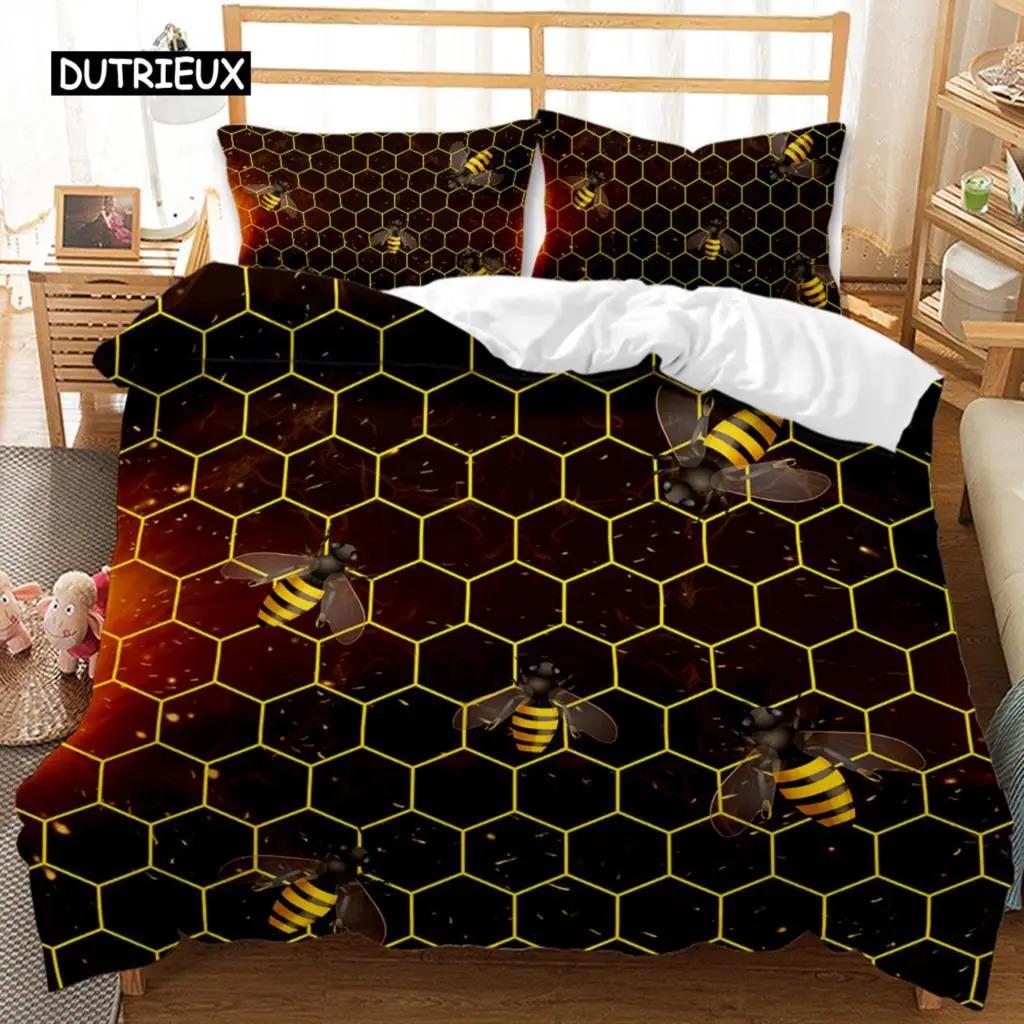 Honeycomb Hole Duvet Cover Set Geometric Print Twin Bedding Set S