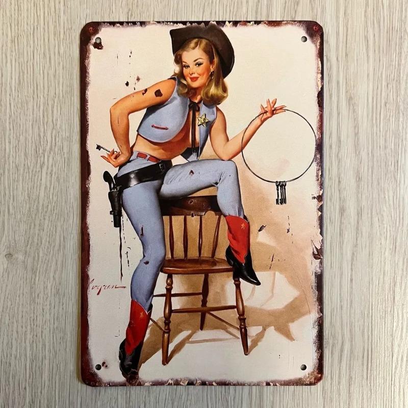 Pin-Up Girl Metal Sign, Retro Wall Art Decor