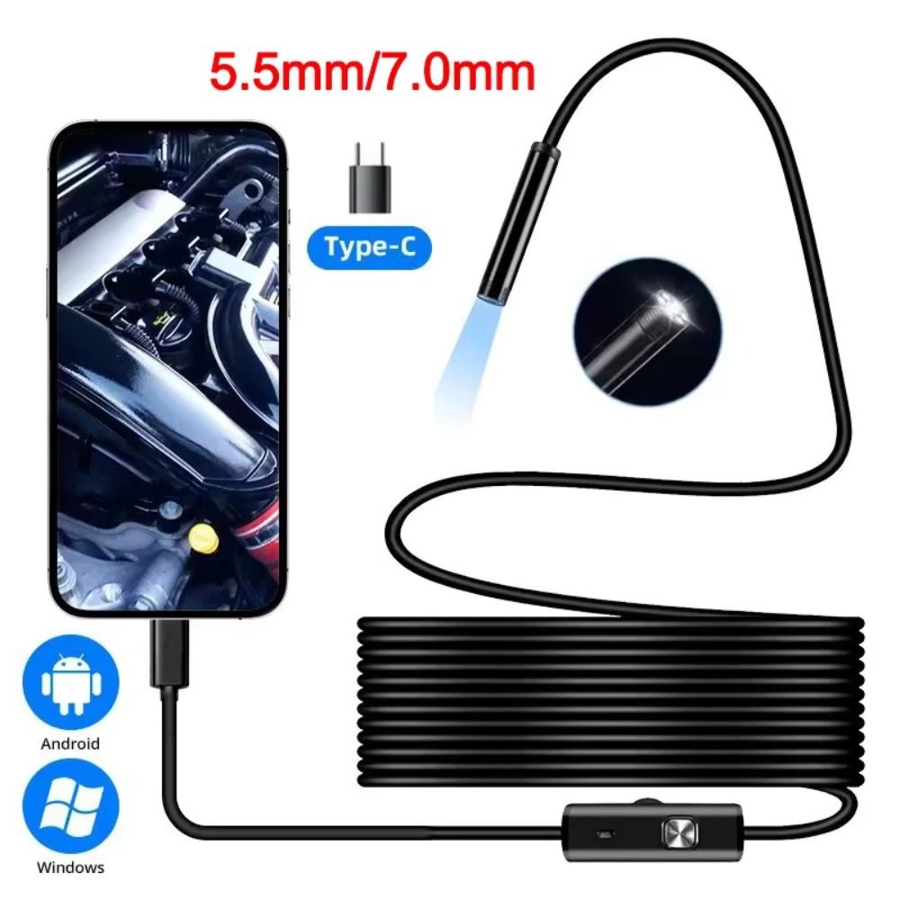 Adjustable Brightness Type-C Endoscope Camera IP67 Waterproof Inspection Camera  PC Connection
