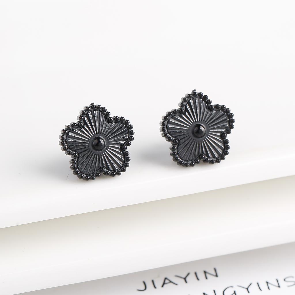 Plum Blossom Metal Laser Five Leaf Flower Bracelet Necklace Earrings for Women Gift Fashion Stainless Steel Clover Jewelry Set