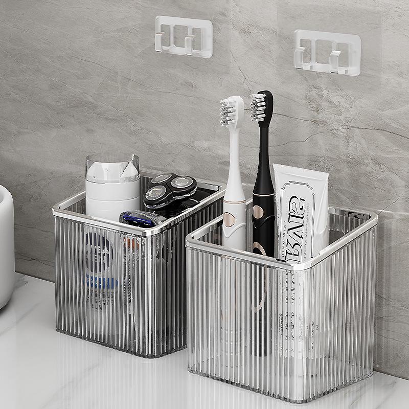 Lin Zhi Wall-Mounted Bathroom Organizer for Toothbrush, Toothpaste, and Comb (Punch-Free)