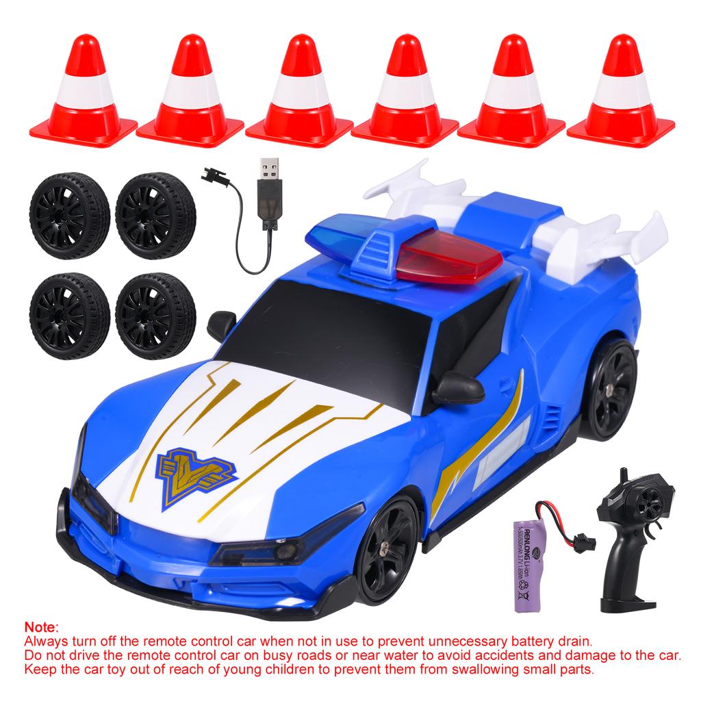 Police Car Remote Control Toy, 4WD Drift Car Toy with Lights 3 Rechargeable Batteries, Birthday Gift