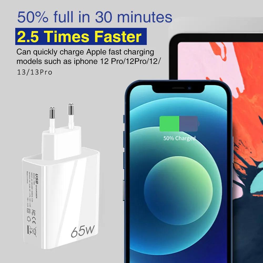 UYUXIO 65W Gan Charger Super Fast Charging Phone Adapter for Macbook iPad iPhone 16 15 Pro Max Samsung Xiaomi Oneplus All Phone