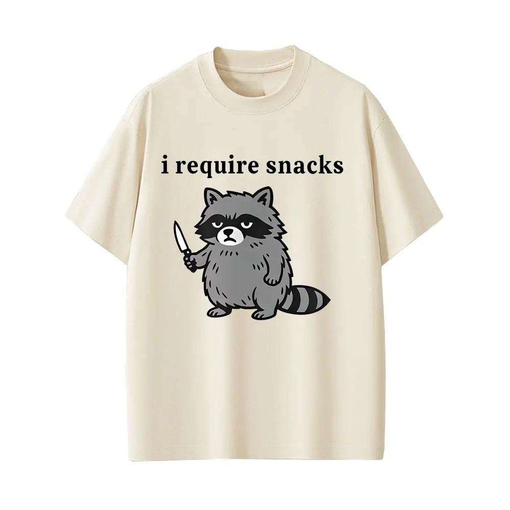 Herren Damen Ich brauche Snacks Waschbär Lustiges Meme T-Shirt Lässiger Humor Stil T-Shirts Herren 100% Baumwolle Vintage T-Shirts Streetwear