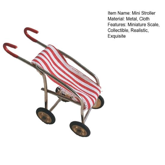 Mini Stroller Doll Accessories Metal Frame Fabric Seat Realistic Stroller Miniature Collectible Tiny Trolley for Doll Mansion Decoration Photo Prop