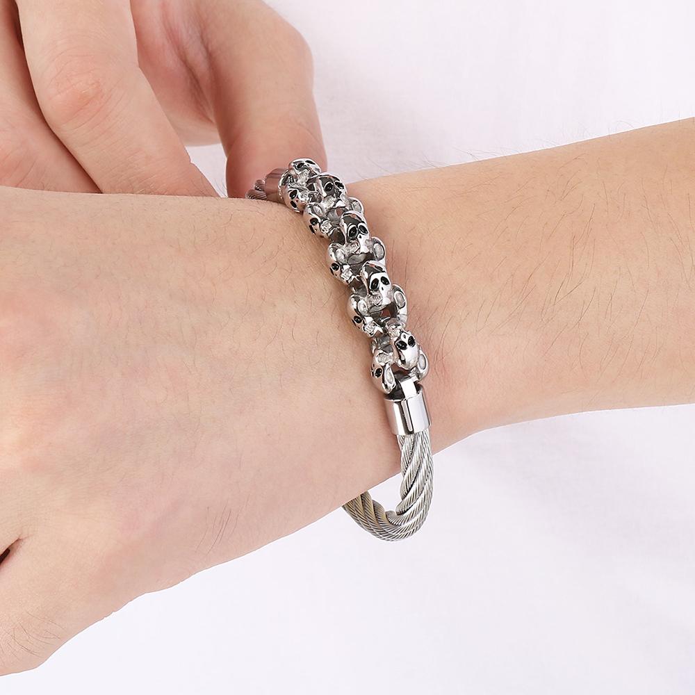 Gotiskt herrarmband med dödskalle för man Steampunk 6 mm bred flätad kedja i rostfritt stål smyckestillbehör