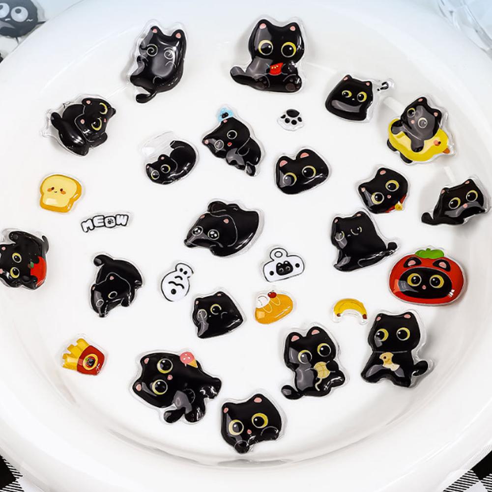 3D Cute Black Cat Puff Sticker, 4PCS Kawaii Cartoon Animal Mini Puffy Stickers, for DIY Scrapbooks Journals Laptops Phone Case