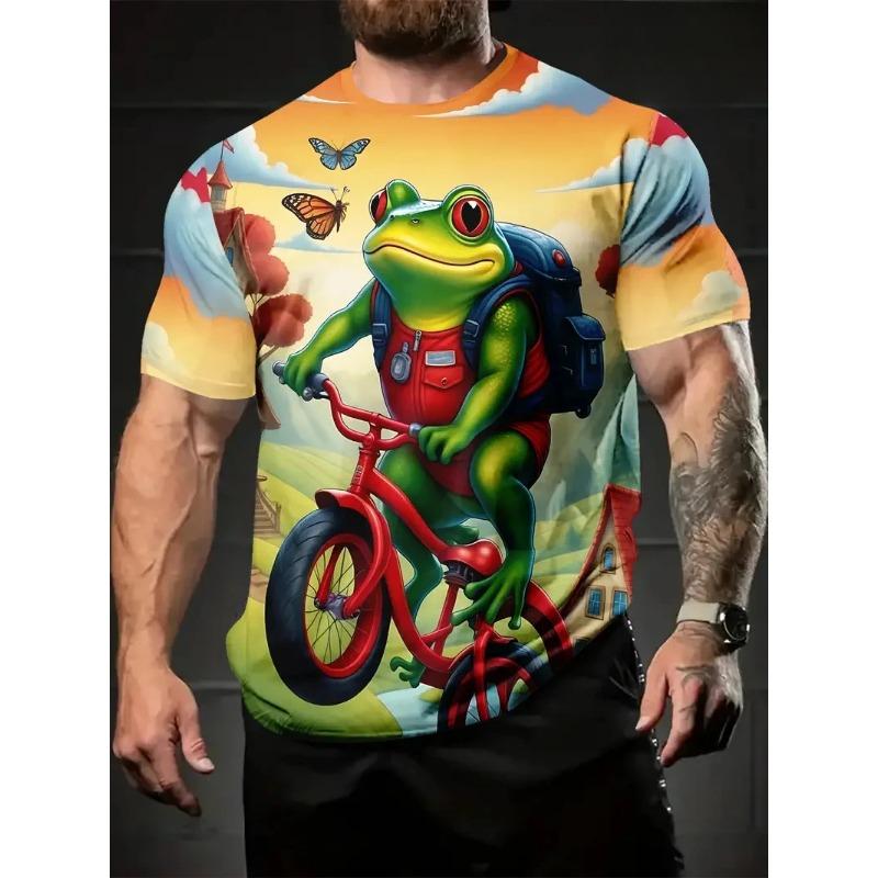 Funny Frog Graphic 3D Printed T-shirts Summer Casual Sport Round Neck Short Sleeved Men's T-shirts