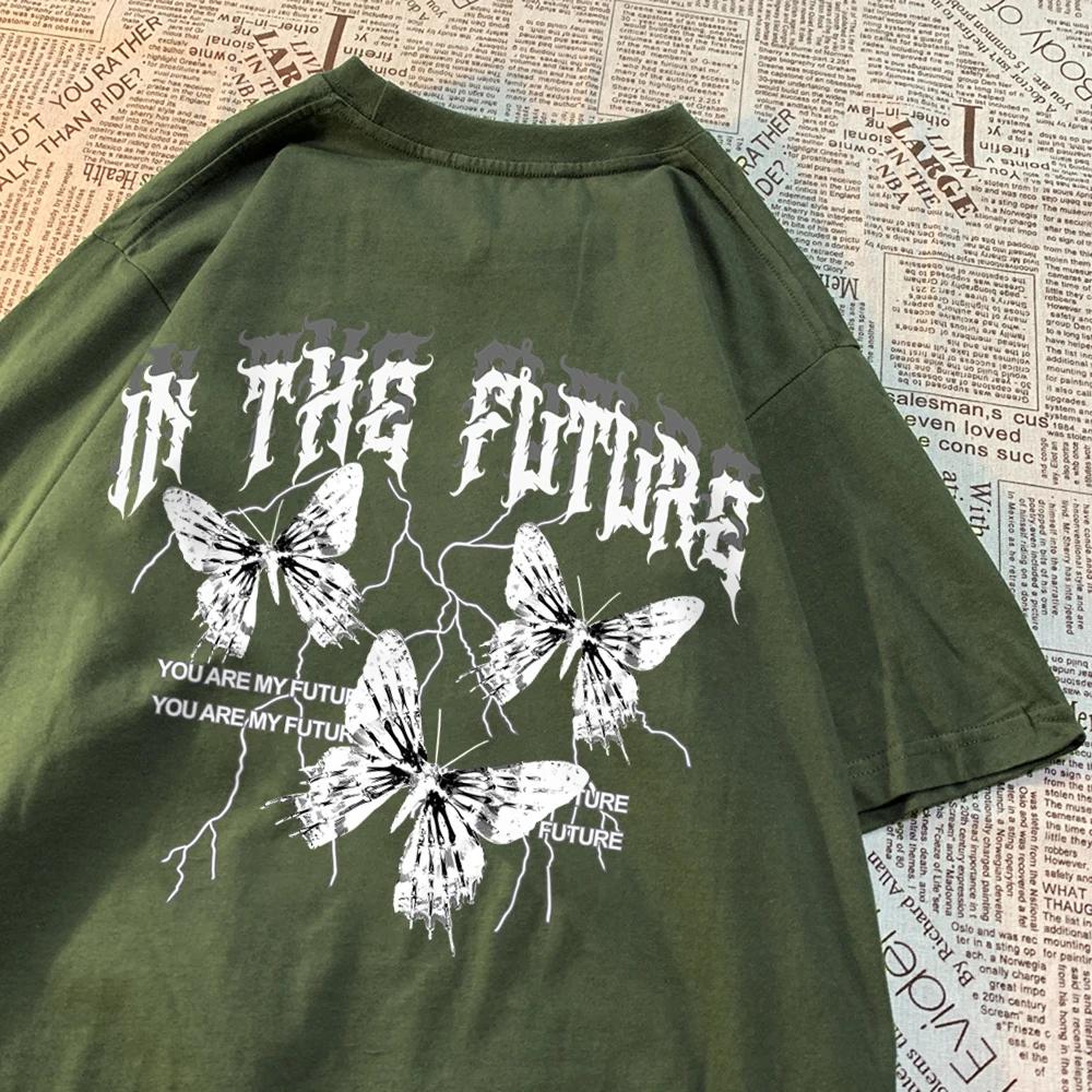 V Budoucnosti Tmavě Černý Motýl Pánská Dámská Hip Hop Prodyšné Tričko Letní Pár Volné Tričko Oblečení Tričko Pár