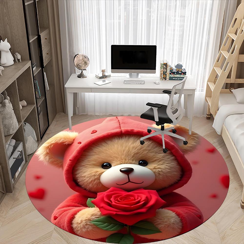 1PC Teddy Rose Office Round Area Rug, Mat Suitable ForOffice, Under Office Chairs Bedroom Living Room Home Decor, Room Deco