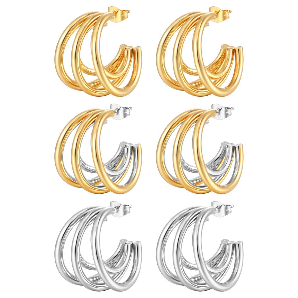 Ns Edelstahl Mehrschichtige Ohrringe Trendy Damen High-End Sense 18K Gold Unregelmäßige Titan Stahl Ohrringe