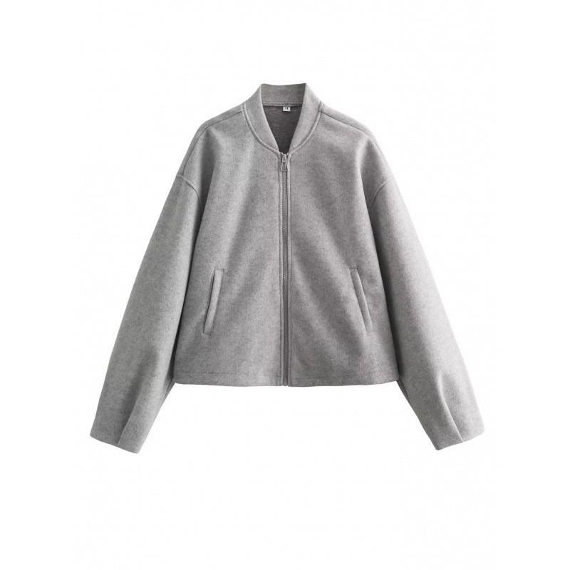 Damska luźna casualowa kurtka w jednolitym kolorze na jesień/zimę 2024 - Styl europejski i amerykański