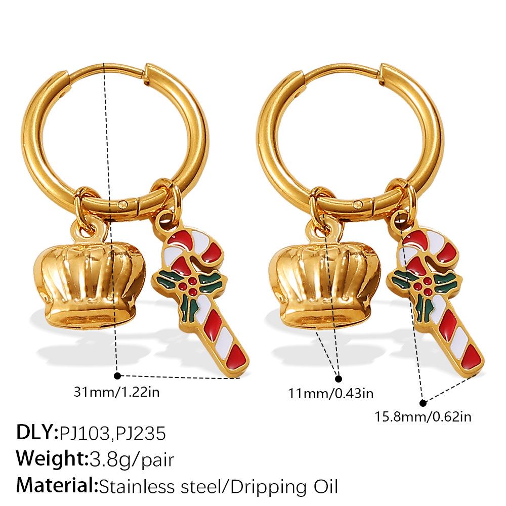 2025 DIY Christmas Style 18K Gold Plated Stainless Steel Pendant Earrings for Women